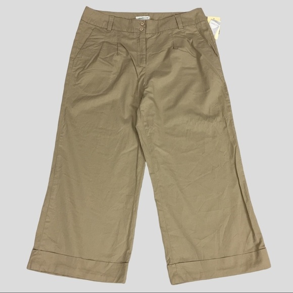Coldwater Creek NWT Cuffed Pants Womens 14 Beige Pleated Cropped Leg - Picture 1 of 13